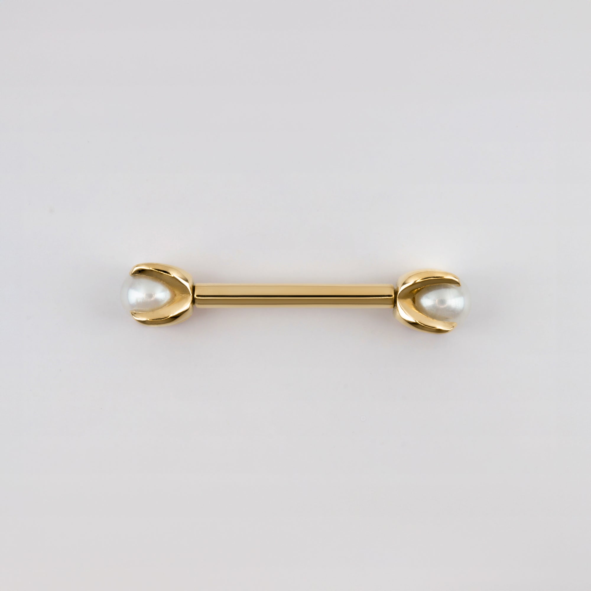 18k yellow gold nipple piercing jewelry with claw set pearl 4 prong