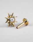 18k yellow gold star-shaped ear labret piercing stud with pearl