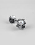 Elegant bee-inspired ear piercing stud 18k white gold with pearl