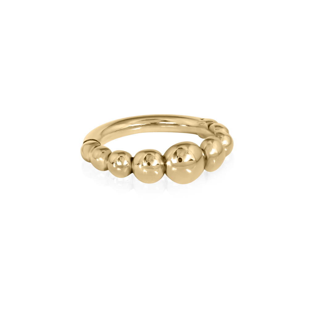 18k yellow gold piercing ring with continuous row of beads