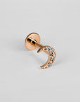 18k rose gold crescent moon piercing stud set with white diamonds
