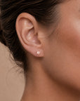 Delicate rose gold flower stud earring with diamond center, luxury 18k gold piercing jewelry for ear