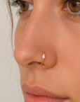 18k gold nose ring with marquise diamond, luxury piercing jewelry for nose