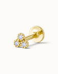 18k gold stud earring with three light blue gemstones, luxury piercing jewelry for ear or nose
