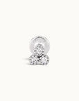 18k gold piercing stud with three diamond clusters, luxury body jewelry for ear or nose