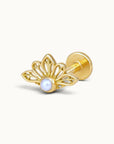 18k gold lotus flower piercing stud with a white pearl