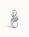 Elegant silver swirl piercing jewelry with a white pearl and small diamond accent
