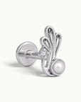 Elegant silver-tone piercing stud with a pearl and a small diamond accent
