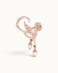 18k rose gold leaf ear crawler piercing with dangling pearls
