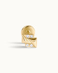 18k gold ear piercing with four sparkling stones, geometric design, luxury body jewelry