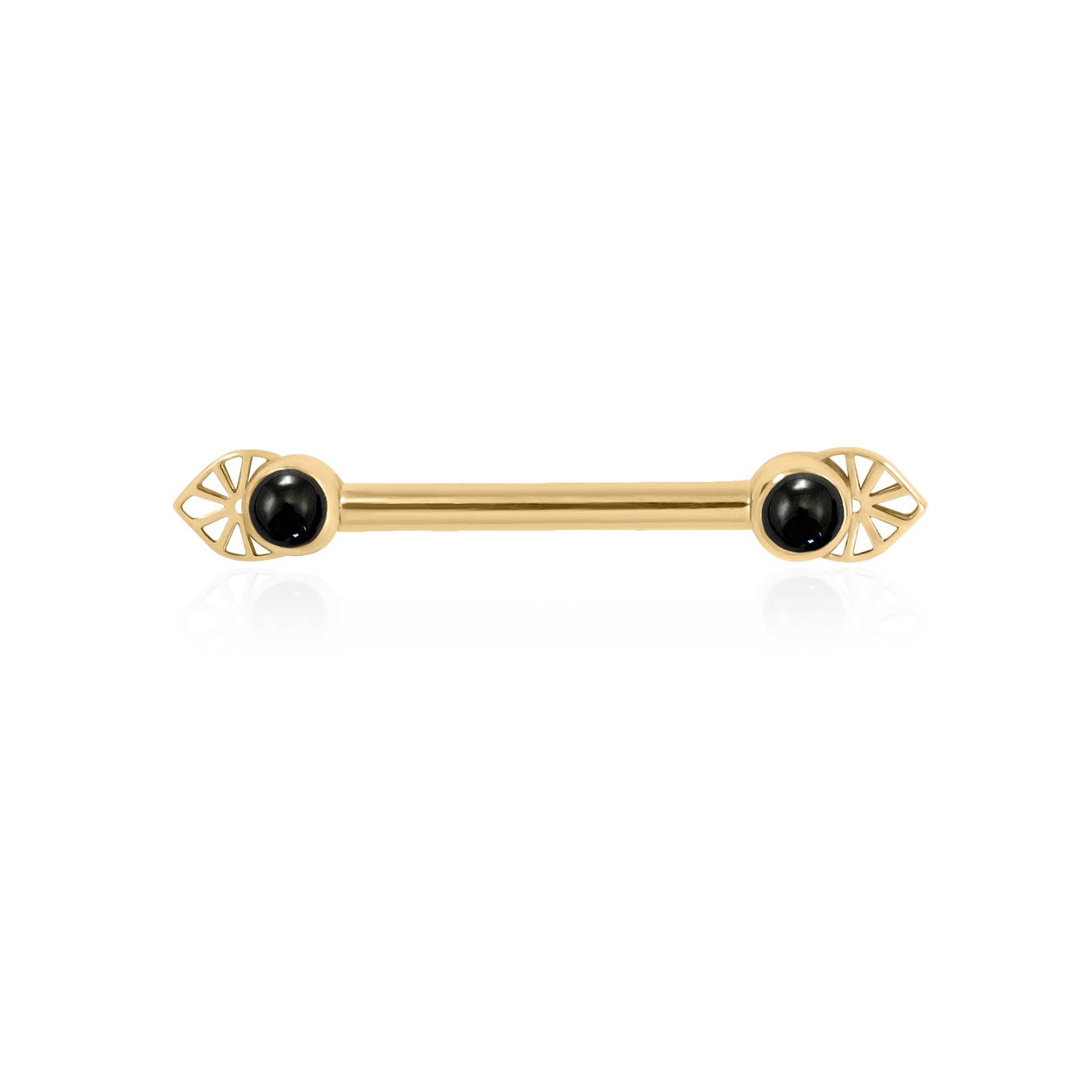 18k yellow solid gold ethnic nipple piercing barbell with black