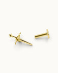 18k gold sword-shaped piercing jewelry with intricate design, luxury body jewelry for ear or nose