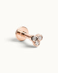 18k rose gold piercing stud with three round diamonds, luxury body jewelry for ear or nose