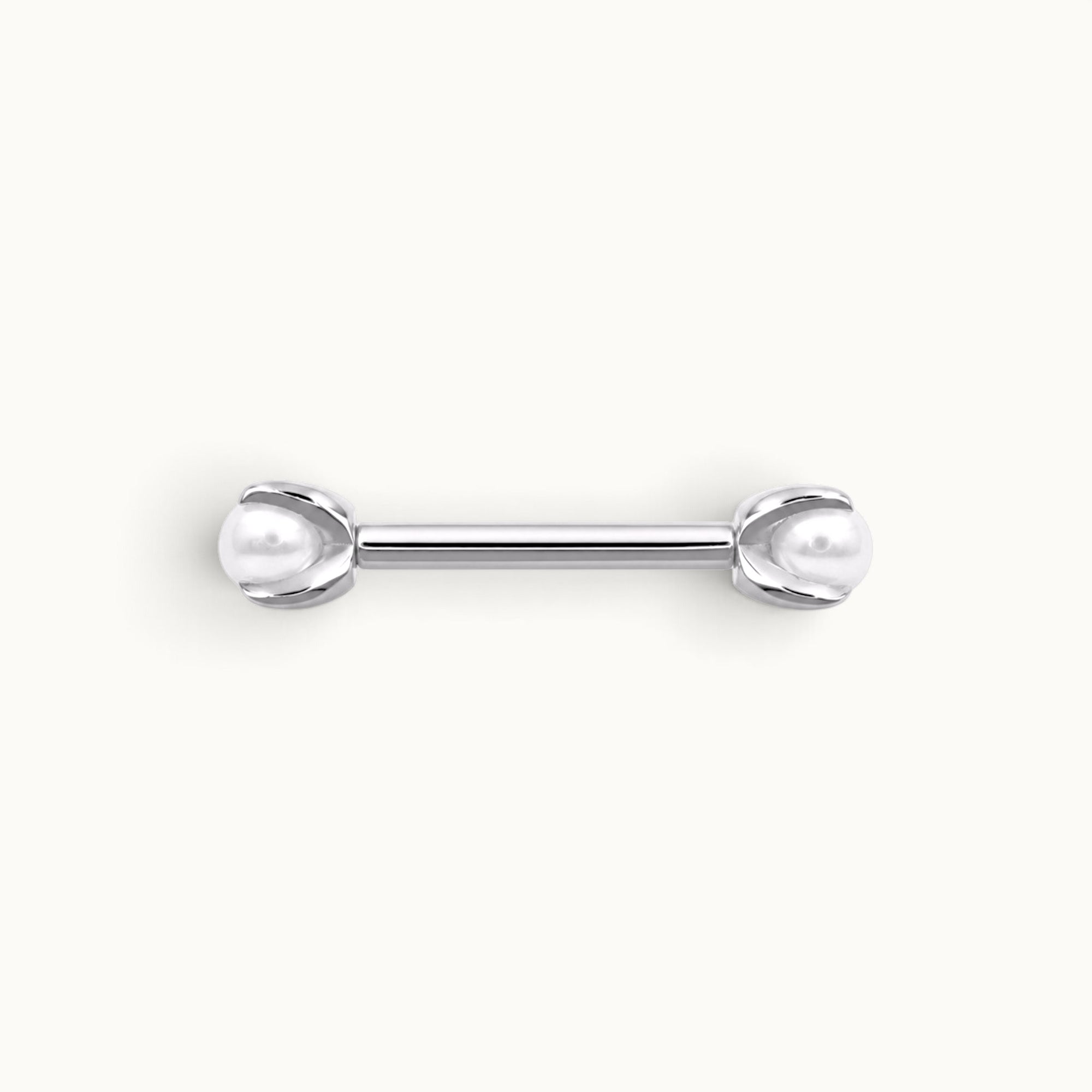 18k gold barbell piercing jewelry with pearl ends, luxury body jewelry for ear, nose, or navel