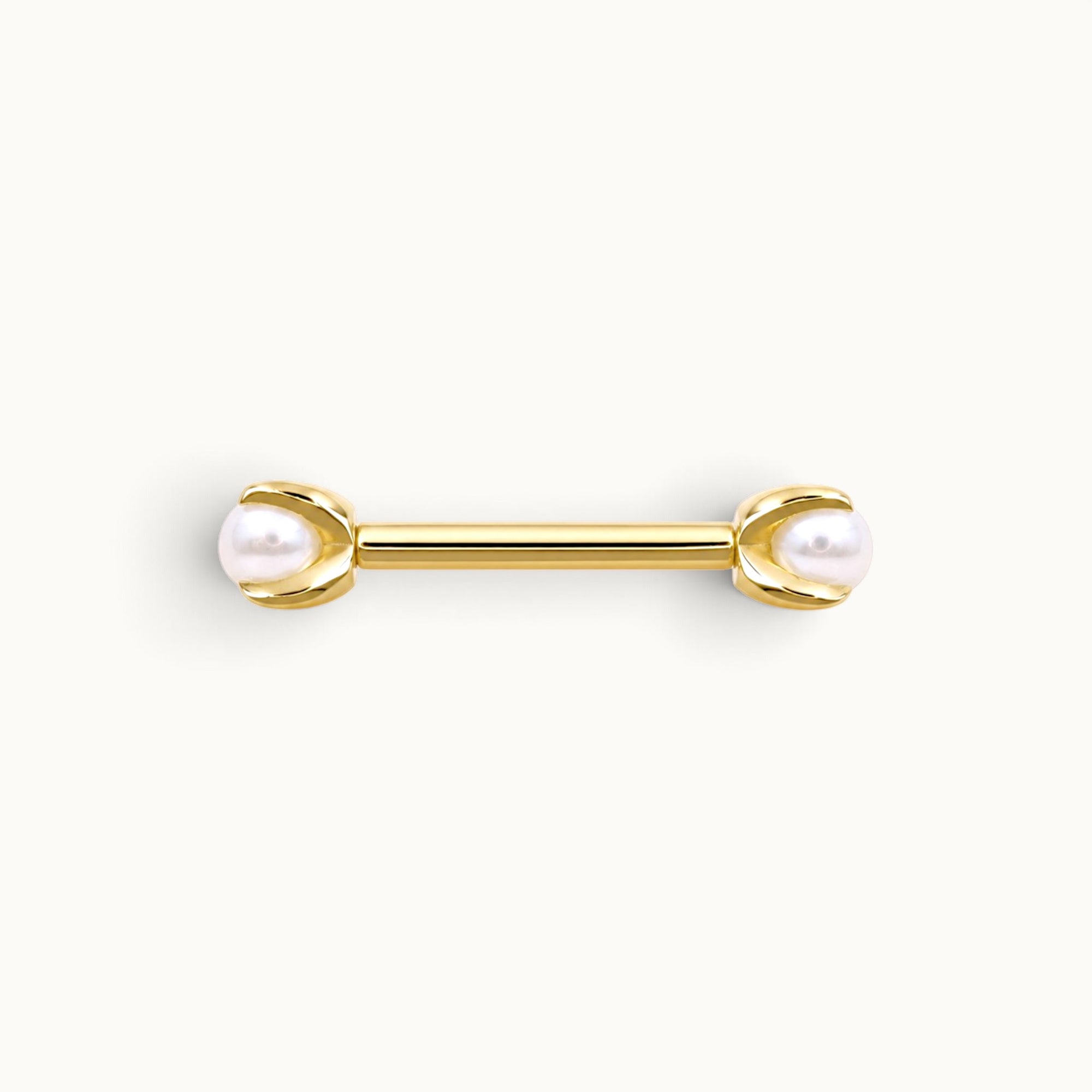 18k gold barbell piercing jewelry with pearl ends, luxury body jewelry for nose or ear