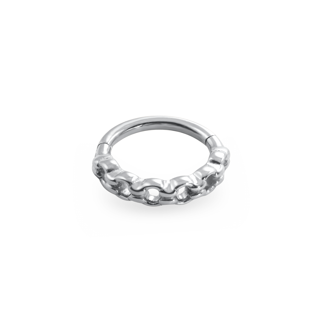 18k white gold thin chain piercing ring with round-links
