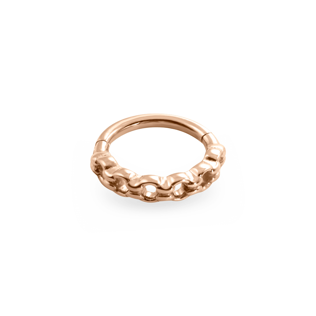18k rose gold thin chain piercing ring with round-links