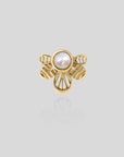 18k gold bee-shaped piercing with central pearl on grey background