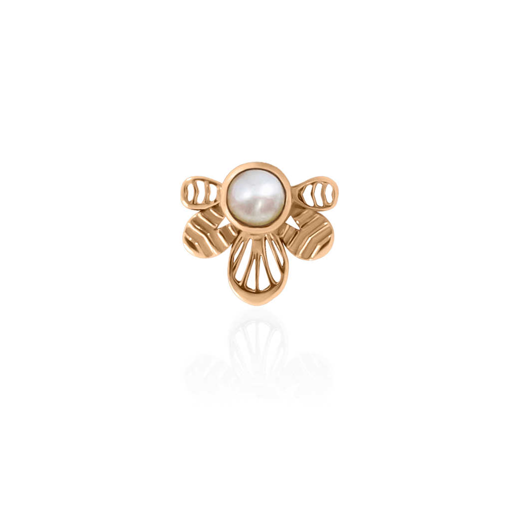 18k rose solid gold nipple piercing barbell bee-inspired with pearls