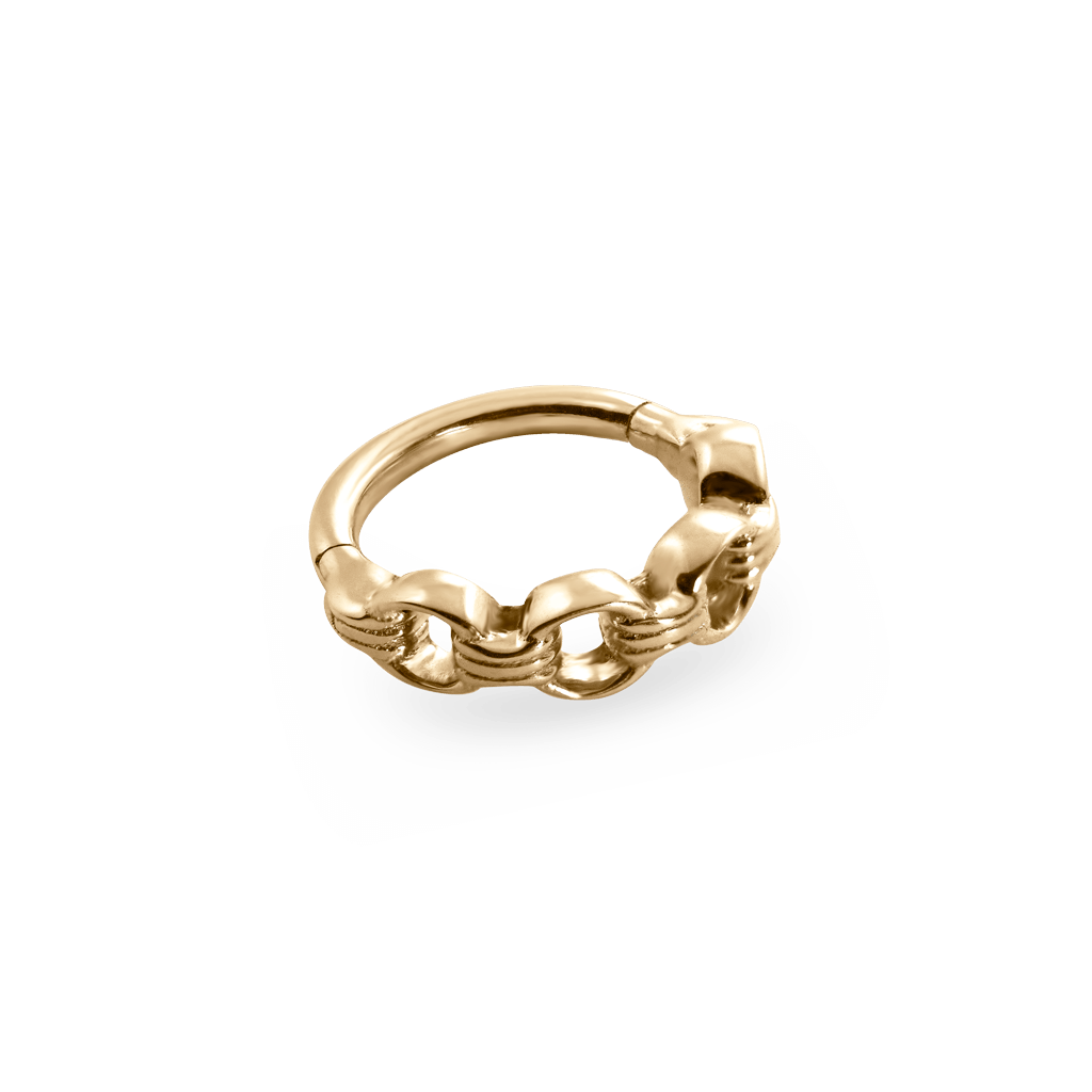 Chunky three chain-link inspired piercing ring 18k yellow solid gold