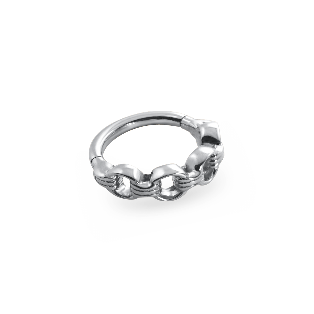 Chunky three chain-link inspired piercing ring 18k white solid gold