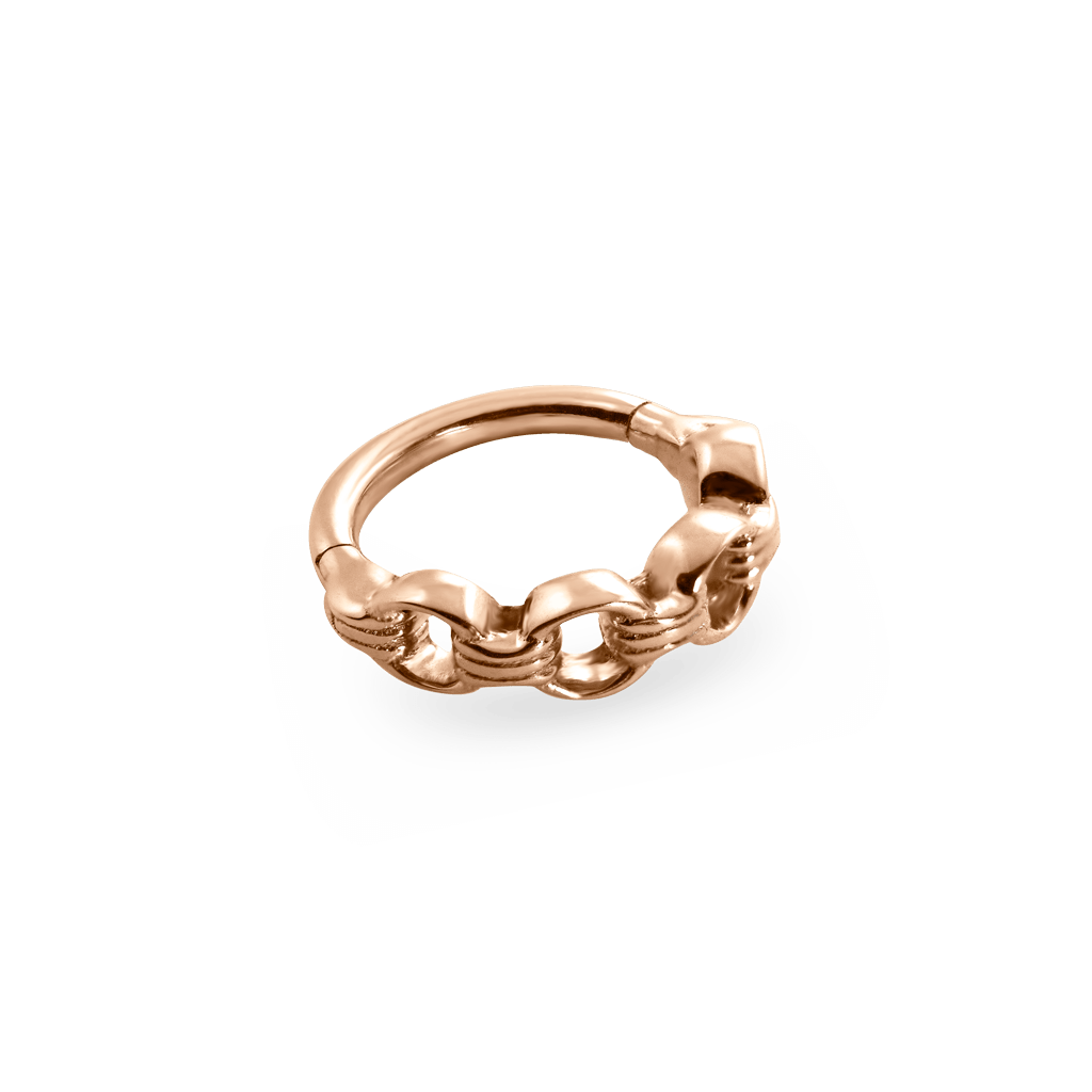 Chunky three chain-link inspired piercing ring 18k rose solid gold