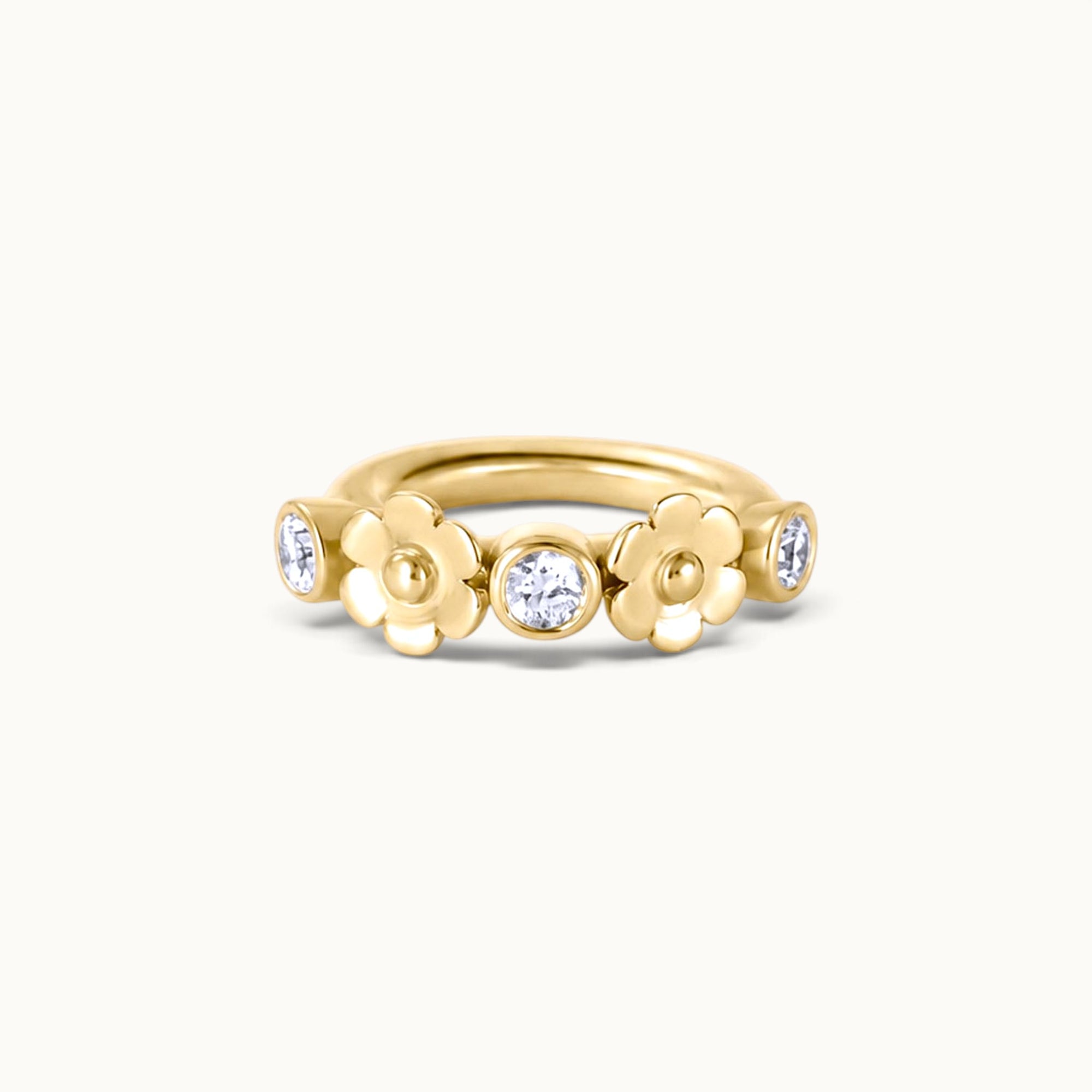 18k gold flower ring with diamonds, luxury piercing jewelry for ear, nose, navel