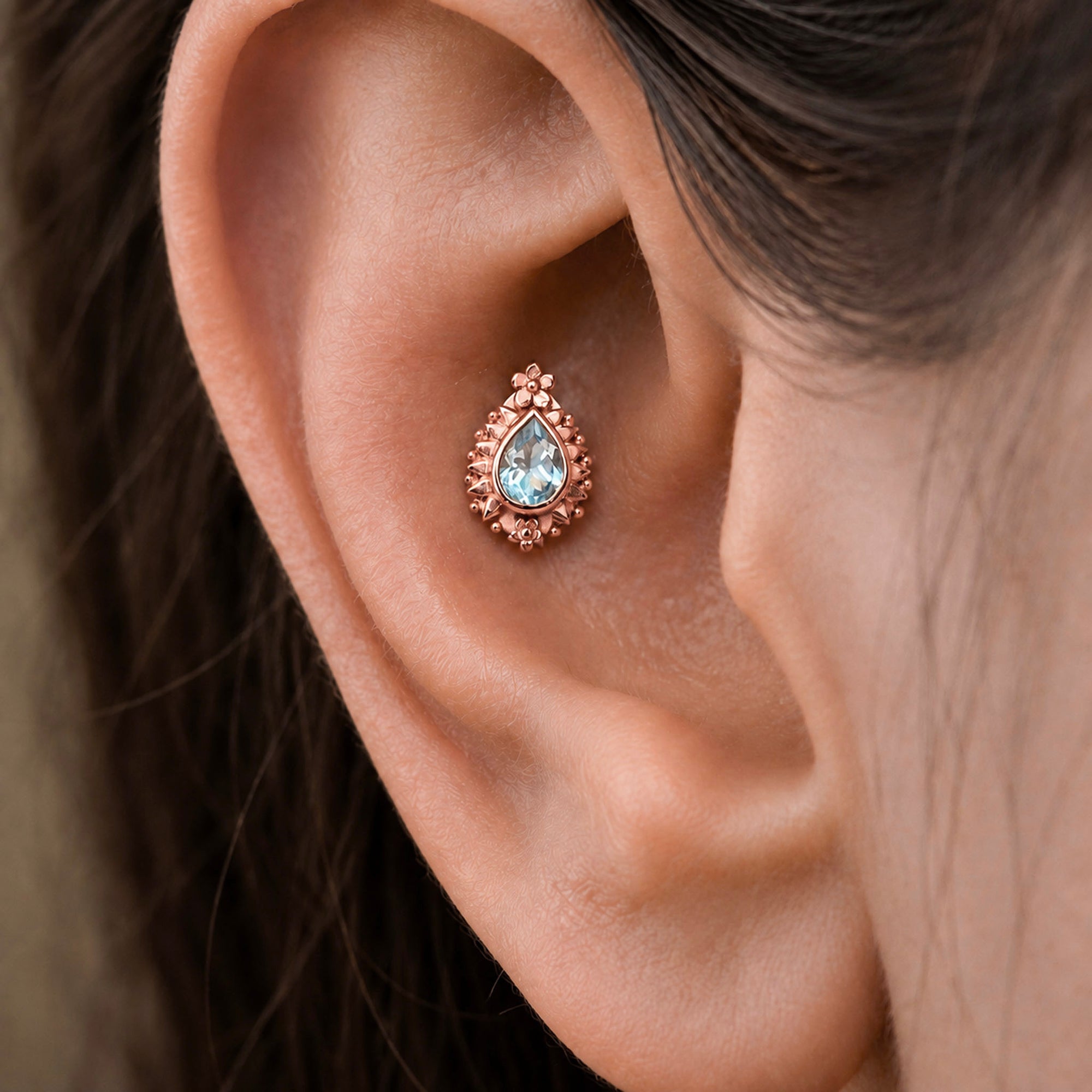 BIG AREDRANE - 18k Rose Gold &amp; Topaz Piercing Stud