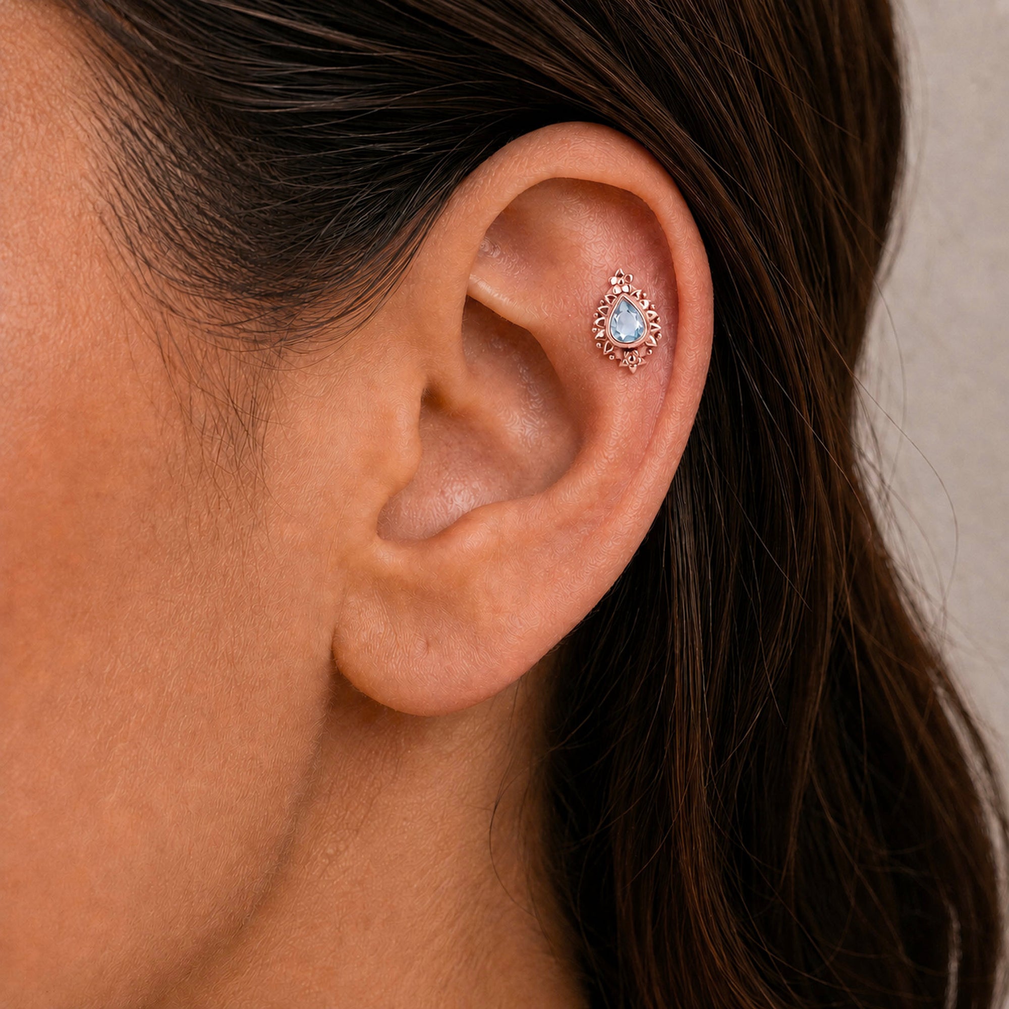 BIG AREDRANE - 18k Rose Gold &amp; Topaz Piercing Stud