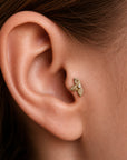 18k gold leaf ear piercing jewelry with diamond accent, elegant body jewelry for women