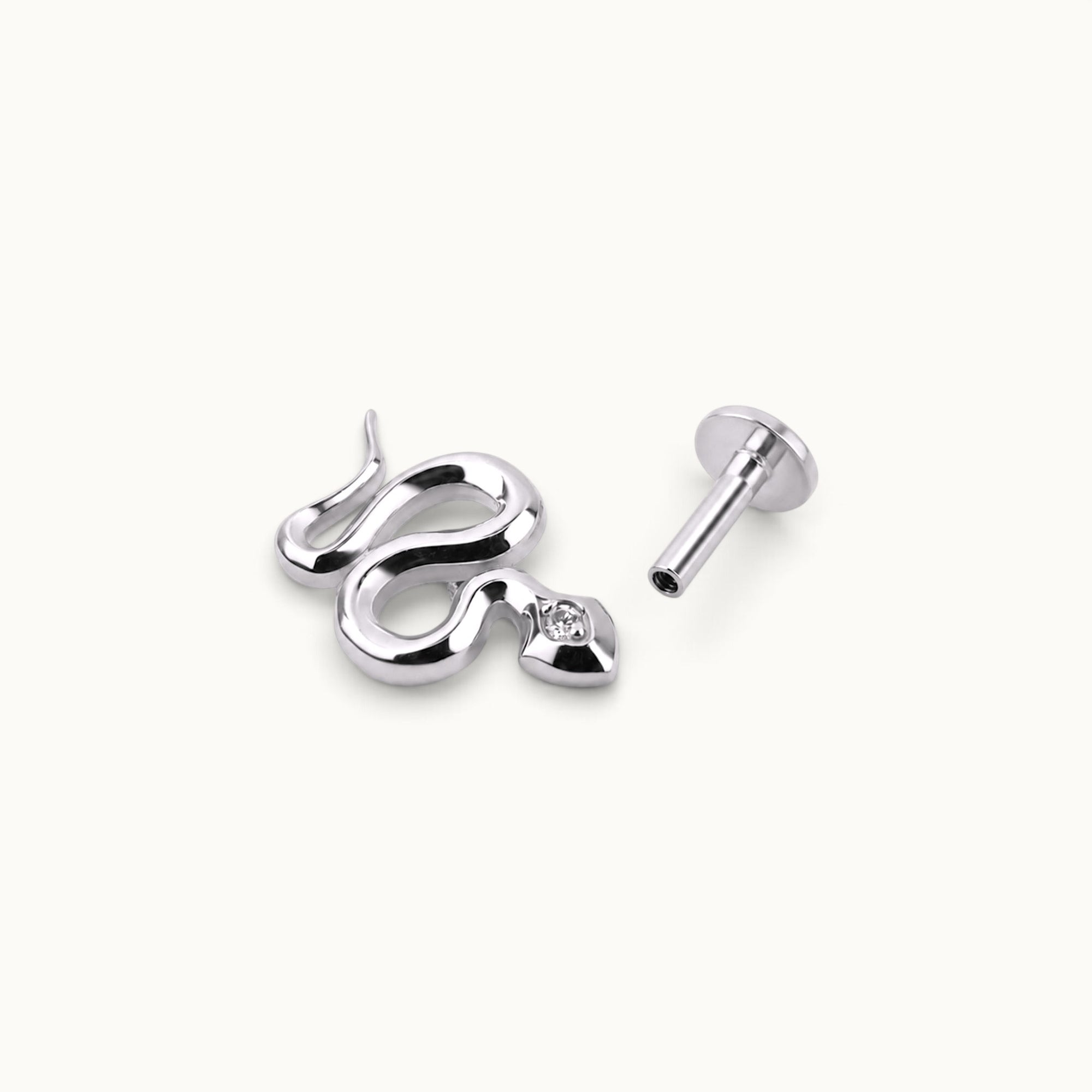 Snake-shaped 18k gold piercing jewelry with diamond eye, luxury body jewelry for ear or nose