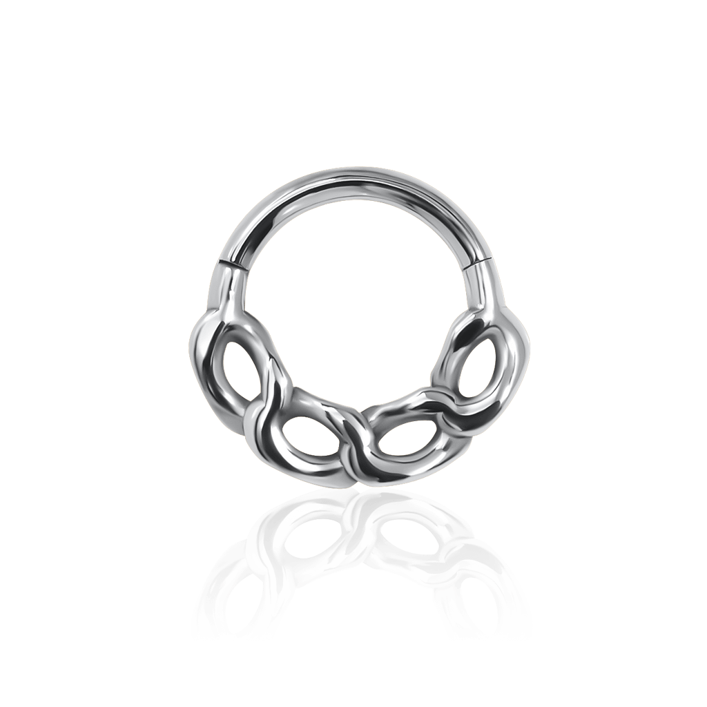 Front-facing chunky cuban link piercing ring in 18k white gold