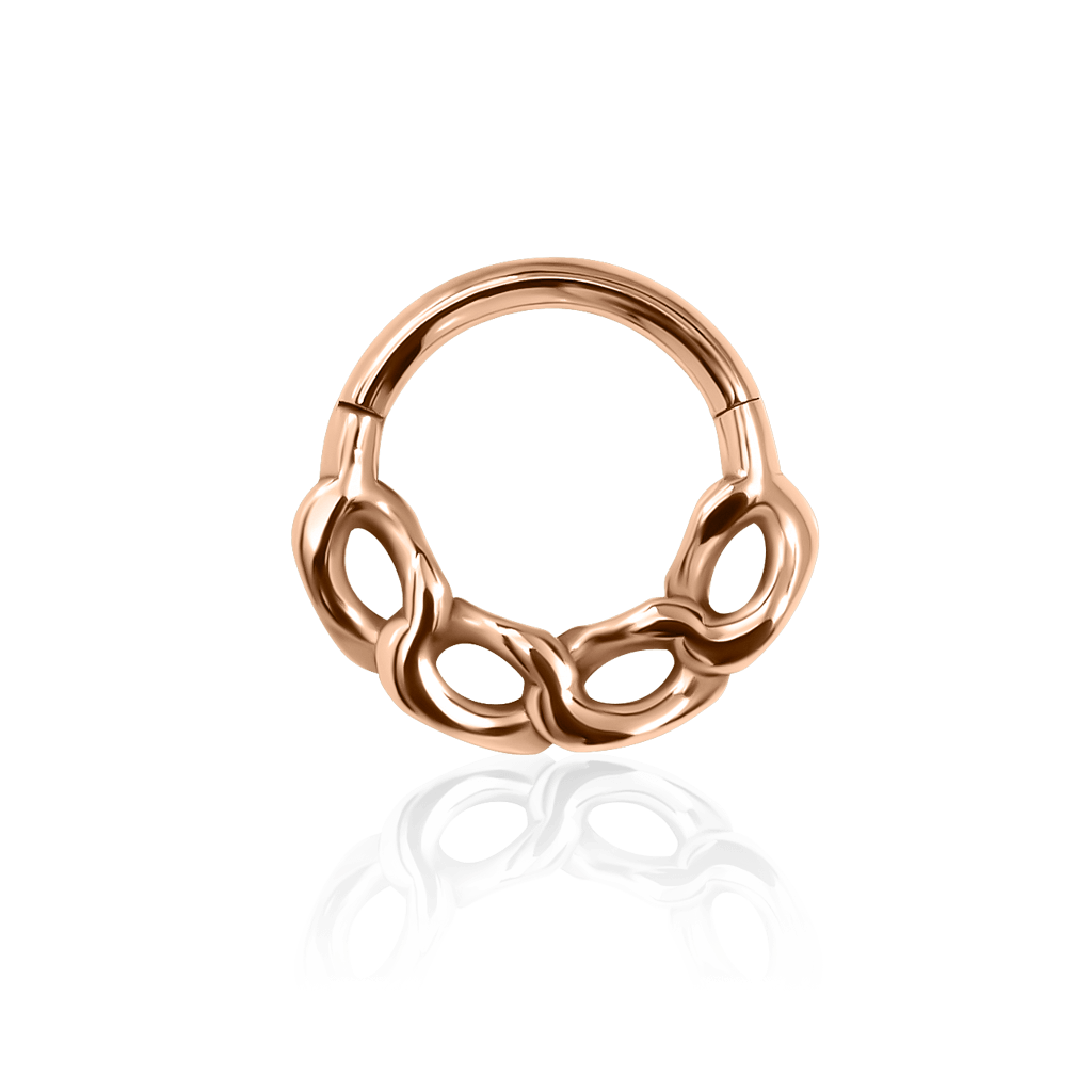 Front-facing chunky cuban link piercing ring in 18k rose gold