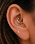 18k gold ear piercing jewelry with diamonds, featuring a hoop and stud for elegant ear styling