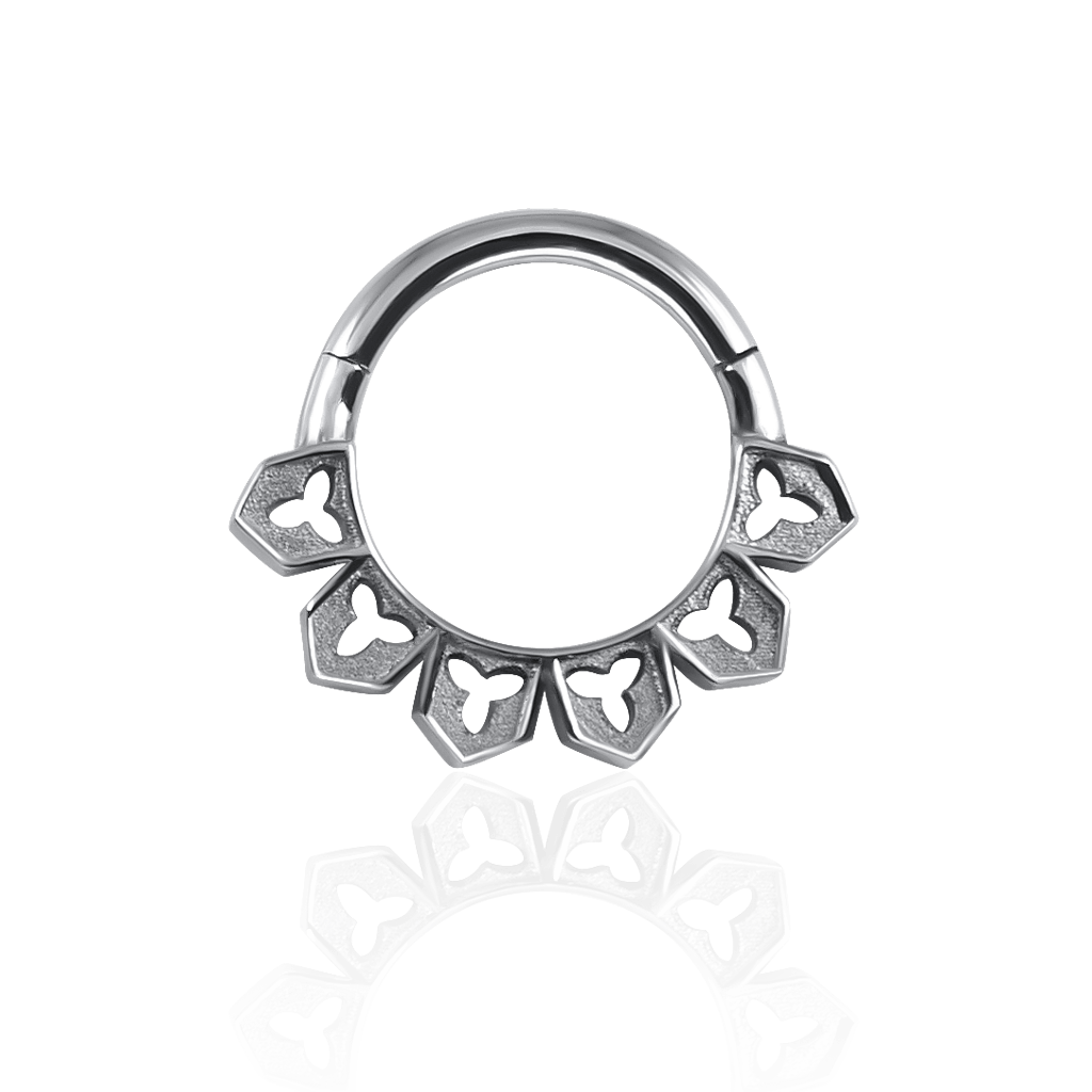 18k white gold piercing ring with medieval openwork details
