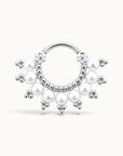 DIHYA - 18k White Gold & Fresh Water Pearls Piercing Ring