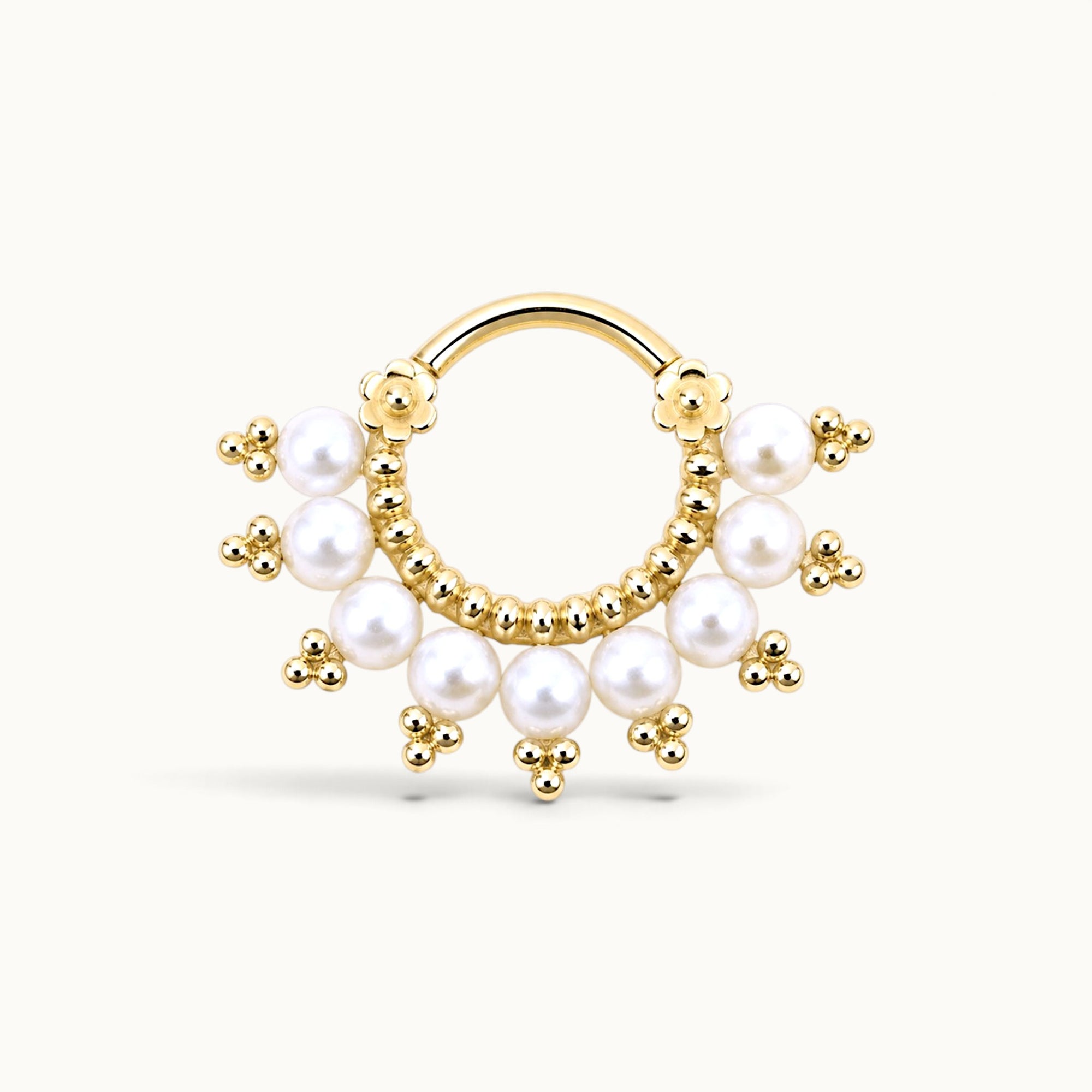 DIHYA - 18k Yellow Gold &amp; Fresh Water Pearls Piercing Ring