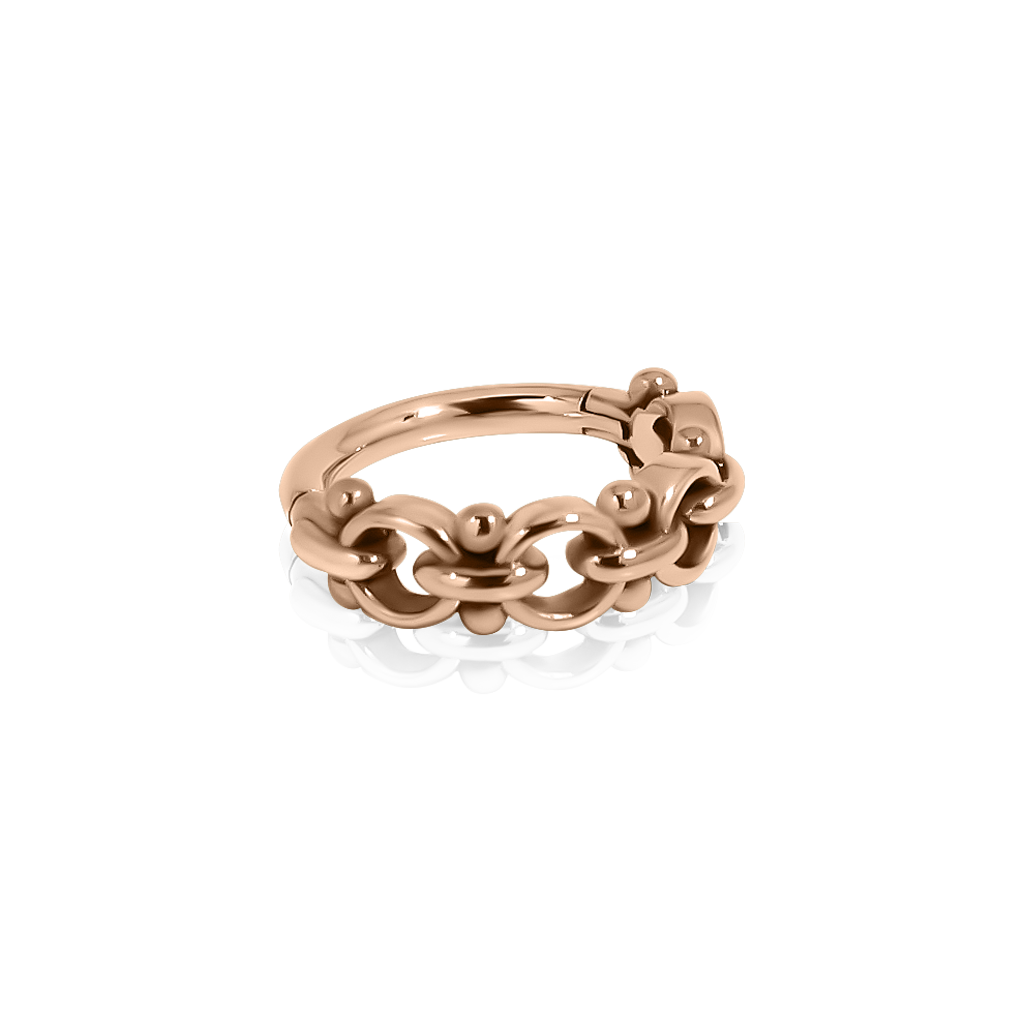Round chain-link with beads ear piercing ring in 18k rose gold