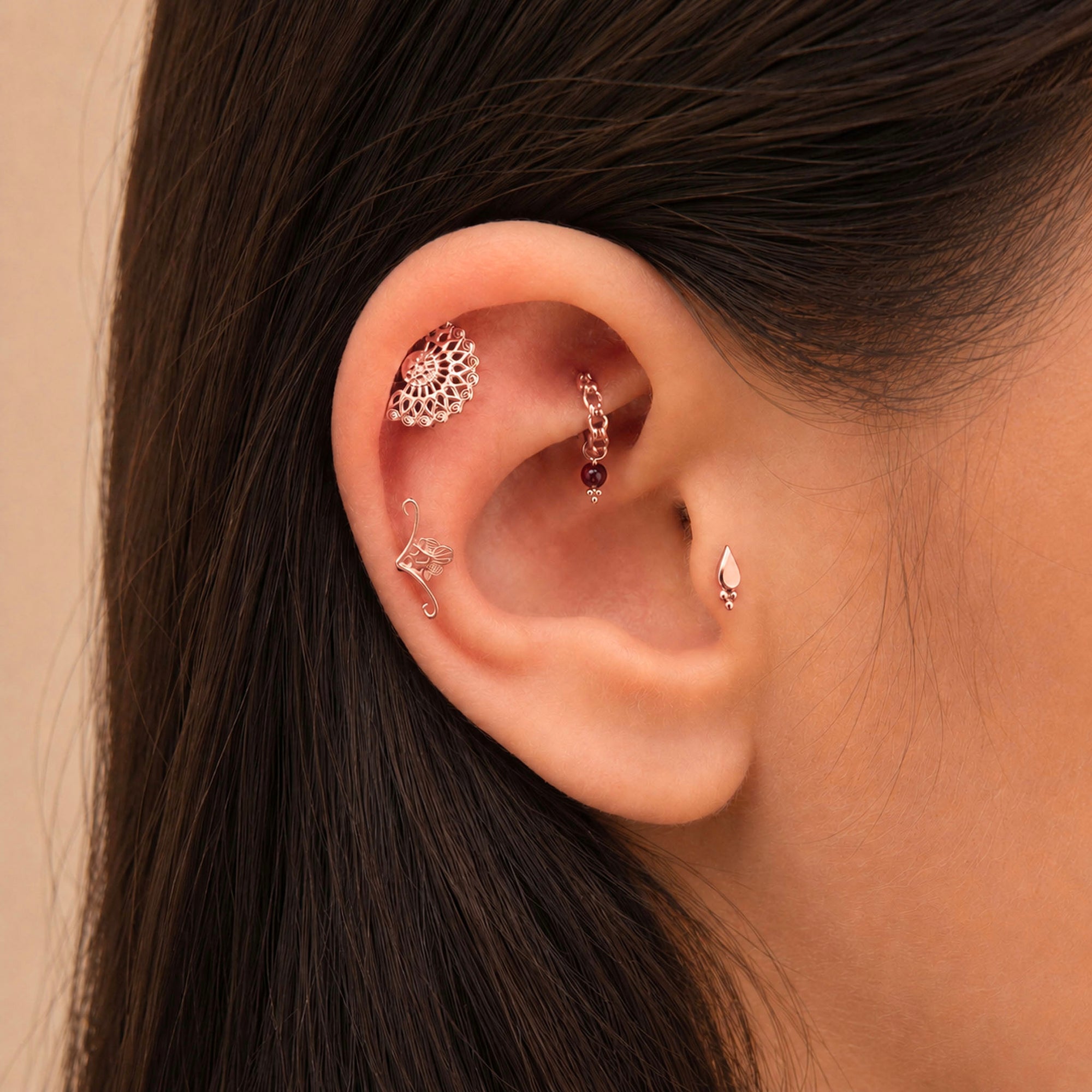BELCHER DOUBLE - Anneau de Piercing Or Rose 18k