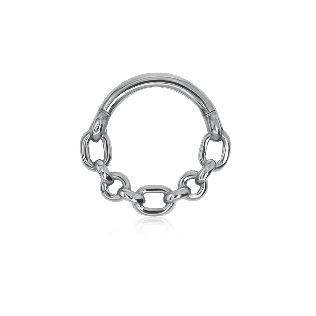 Front-facing chain mesh convict piercing ring in 18k white gold 