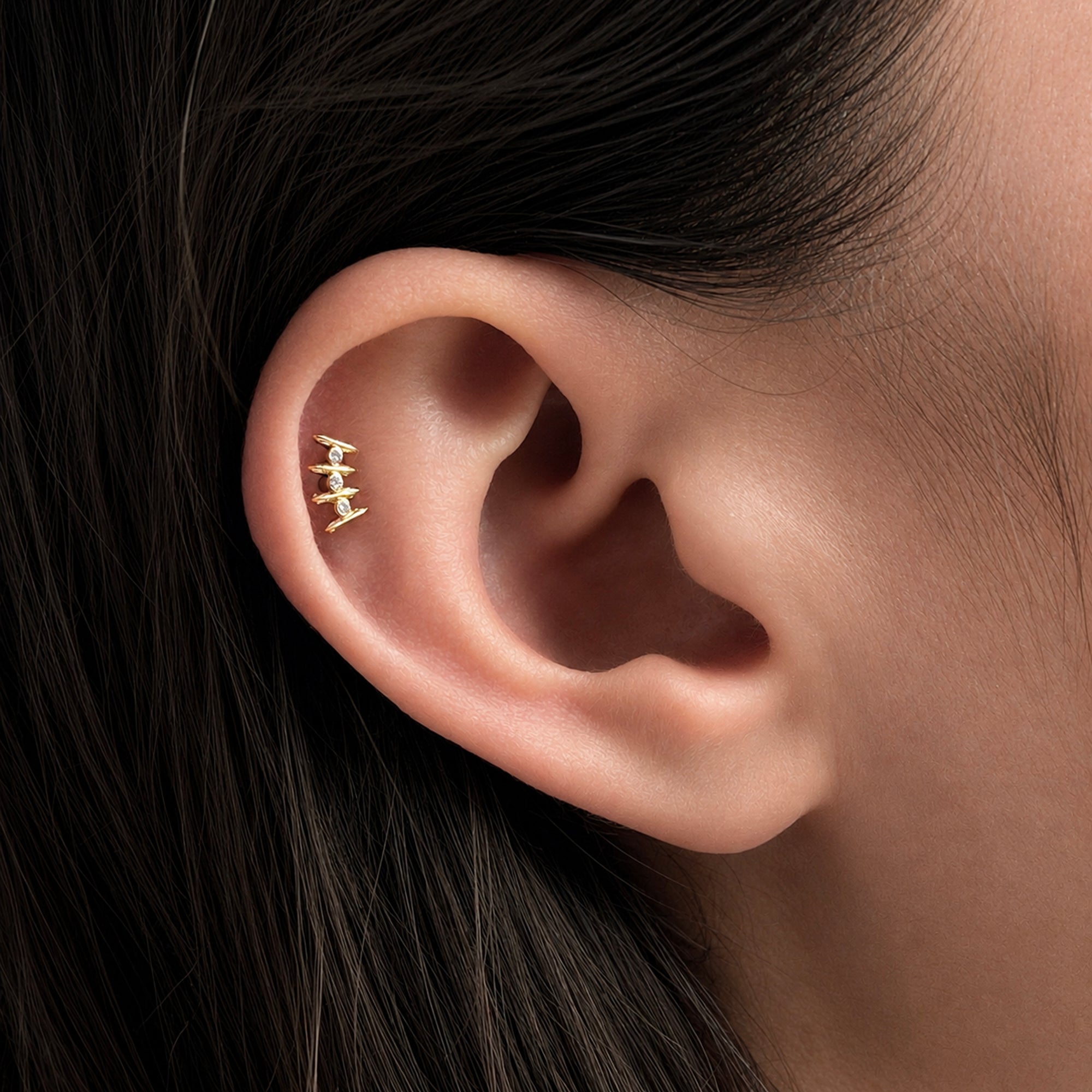 18k gold ear piercing jewelry with diamonds, elegant helix design for women