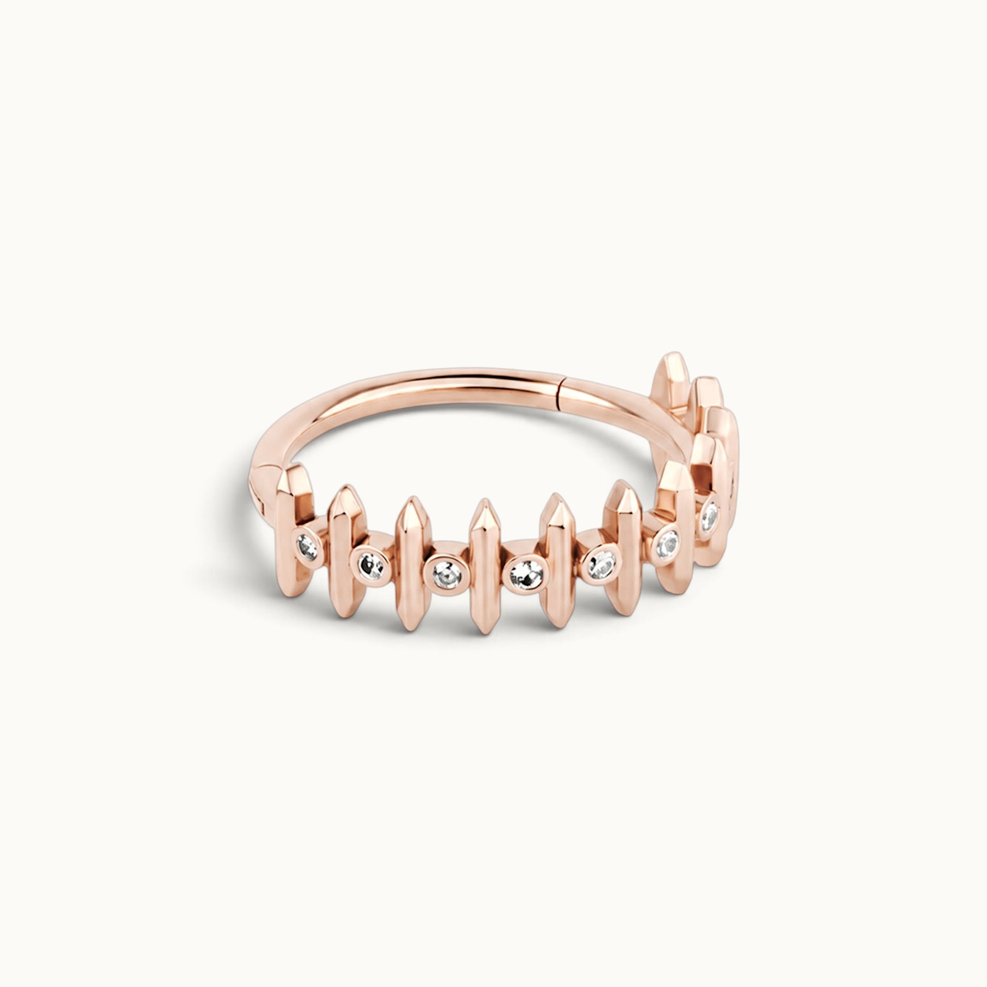 18k rose gold piercing ring with diamond accents, elegant body jewelry for ear or nose