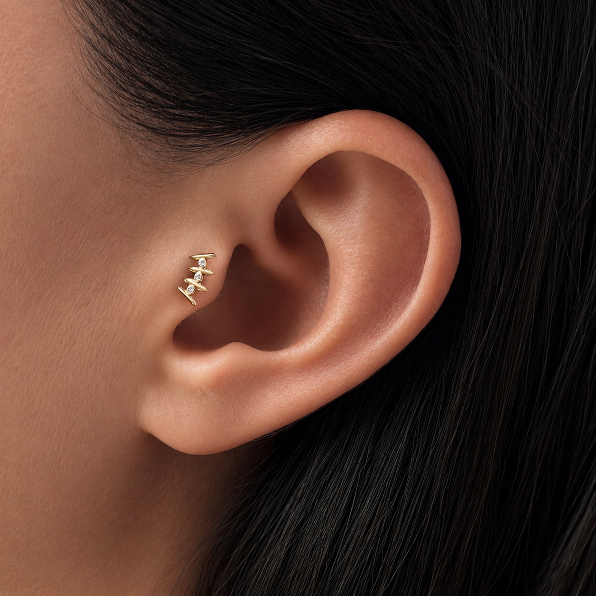 18k gold ear piercing jewelry with diamonds, elegant helix cuff for women