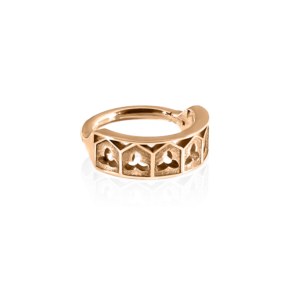 18k rose gold piercing ring inspired by medieval gothic architecture