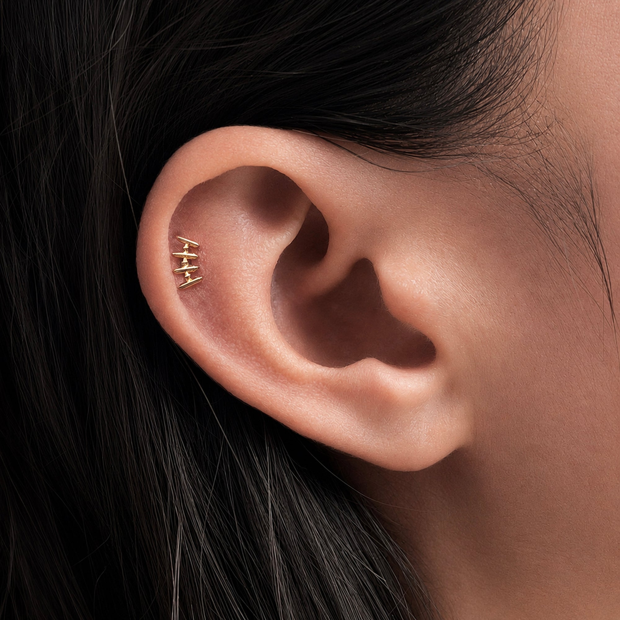 18k gold ear piercing jewelry with stacked design, elegant fine body jewelry for cartilage