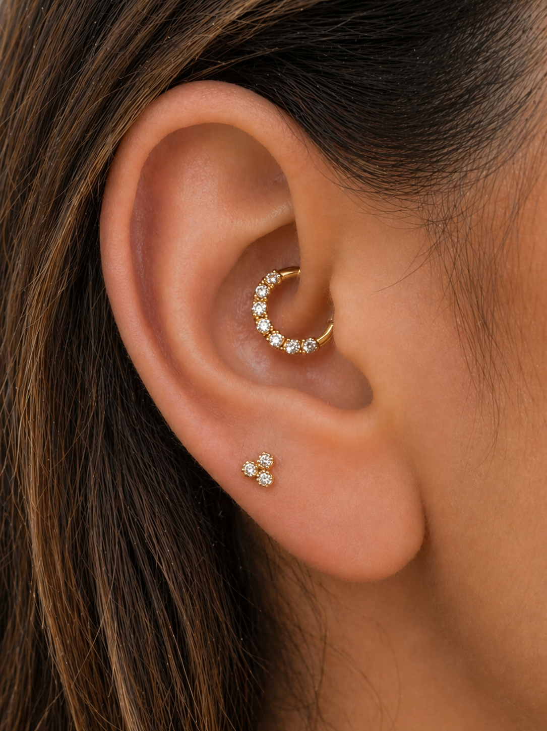 18k gold ear piercing jewelry with diamonds, elegant luxury design for cartilage and lobe