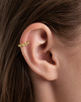 18k gold ear cuff with textured beads, luxury piercing jewelry for helix or cartilage