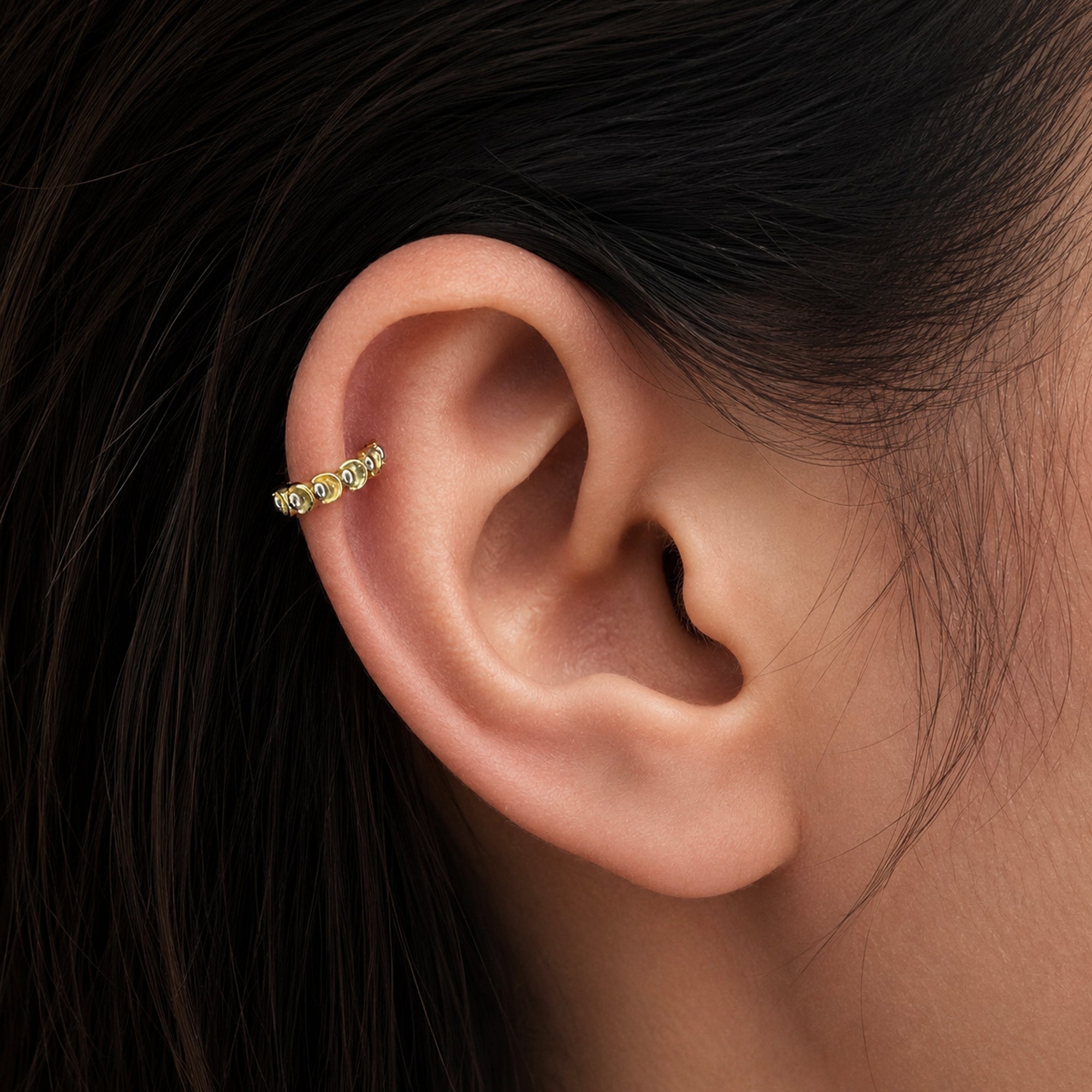 18k gold ear cuff with delicate beads, elegant piercing jewelry for cartilage