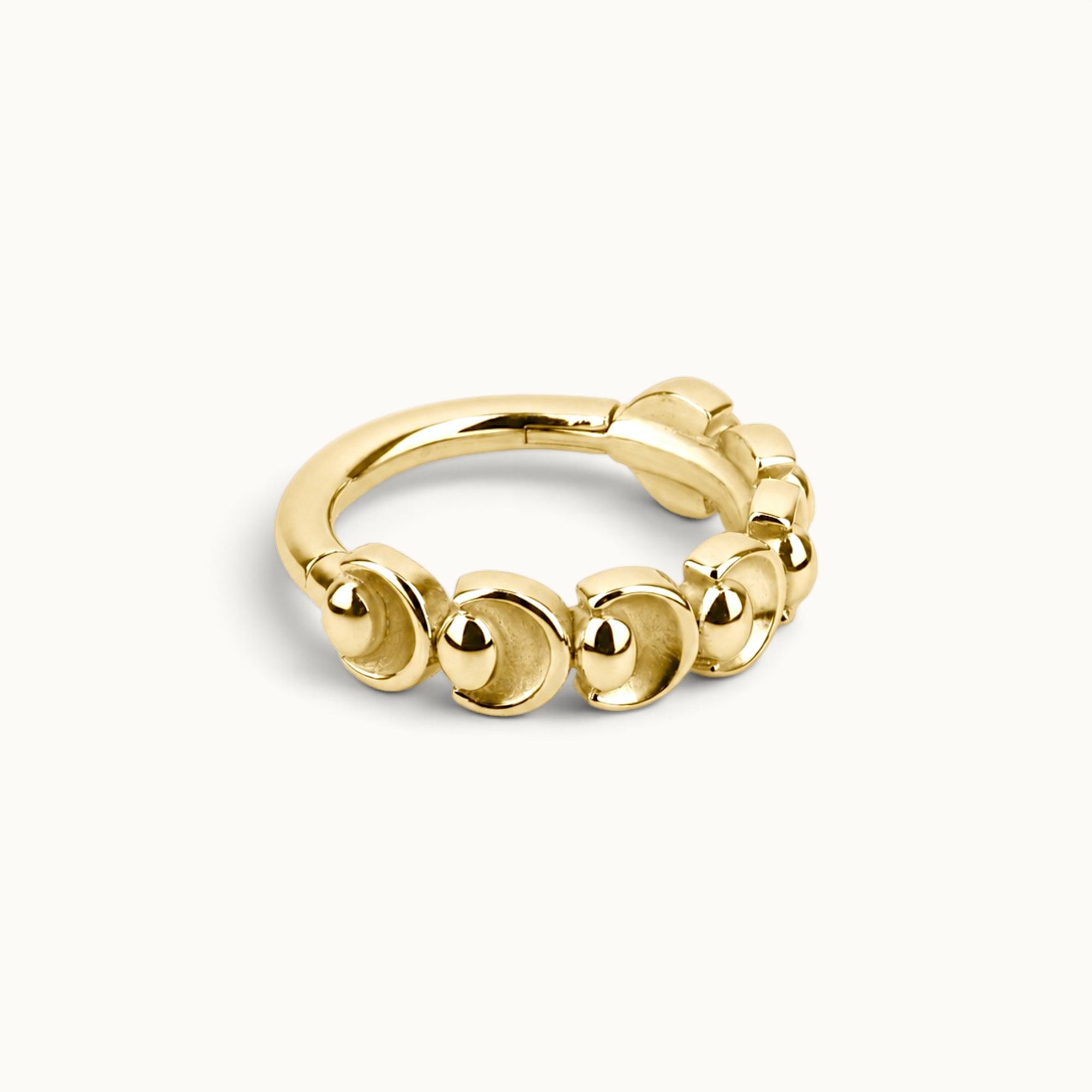 18k gold piercing hoop with textured bead design, luxury body jewelry for ear or nose