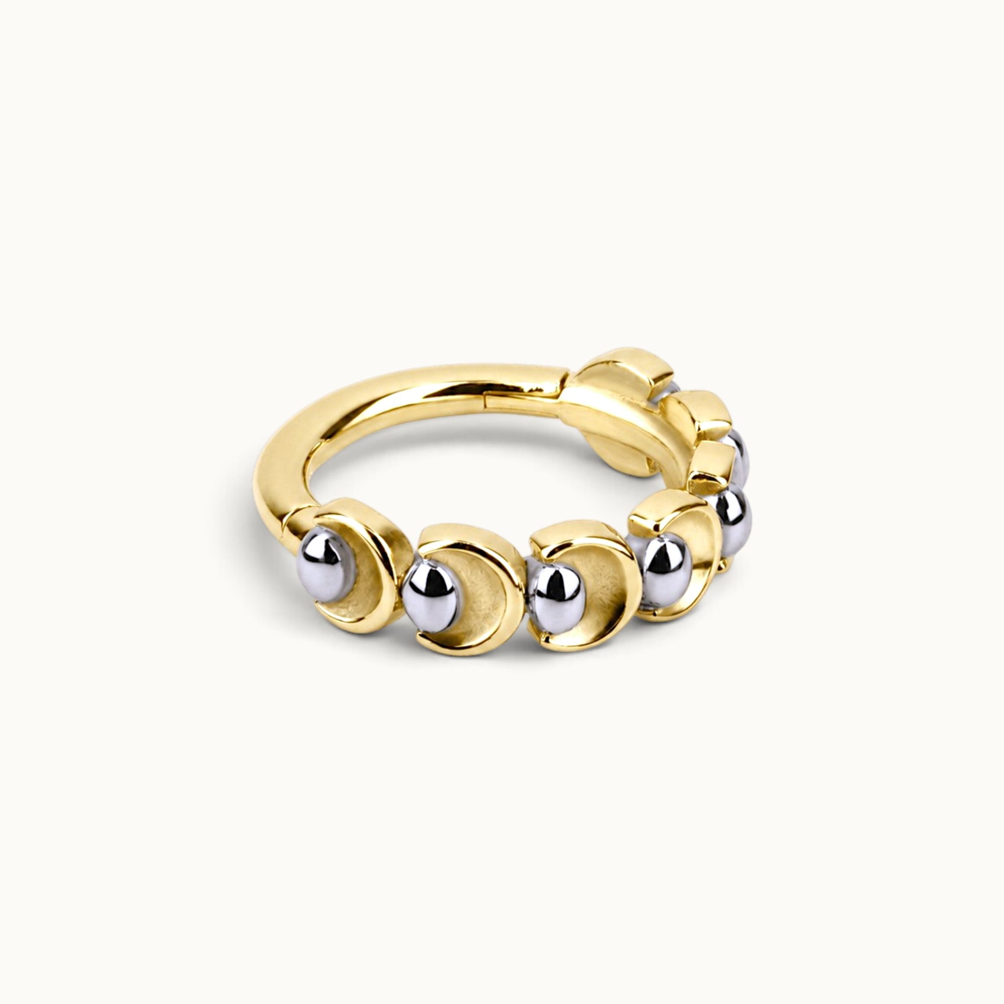 18k gold piercing ring with silver beads, luxury body jewelry for ear or nose